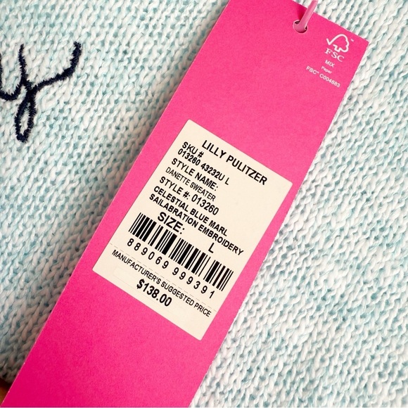 Lilly Pulitzer Size L Danette Sweater in Celestial Blue Marl Sailabration NEW! - Picture 6 of 7